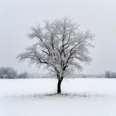 Frosty tree in winter landscape