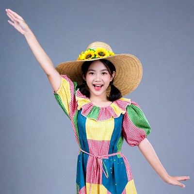 Girl in colorful dress with hat