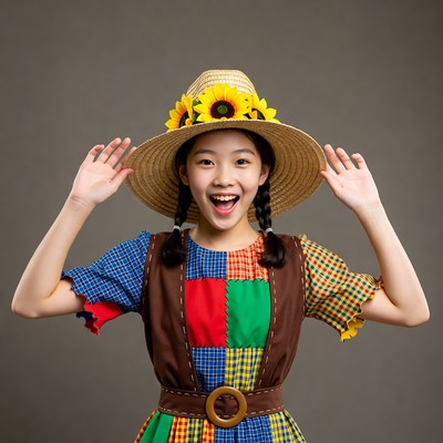 Smiling child in straw hat