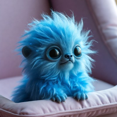 Cute blue furry creature in chair