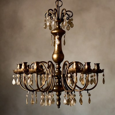 Antique chandelier with crystals hanging