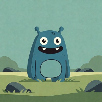 Blue monster cartoon character in nature