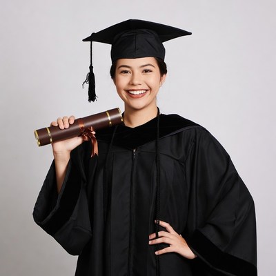 Graduation ceremony with diploma in hand