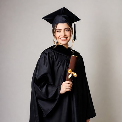 Graduate poses with diploma indoors
