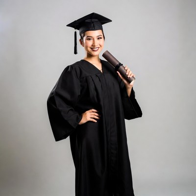 Graduate holds diploma in black gown