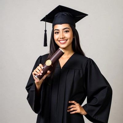 Graduate holding diploma in studio