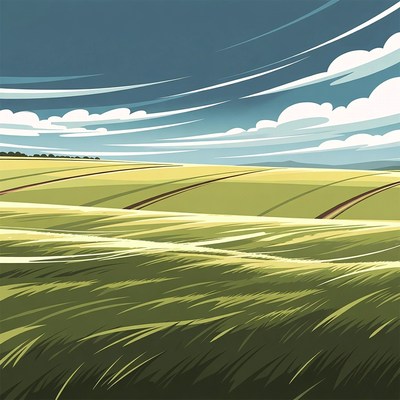 Fields under blue sky with clouds