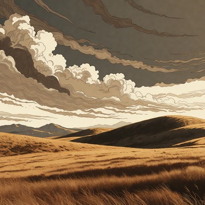 Clouds over rolling hills