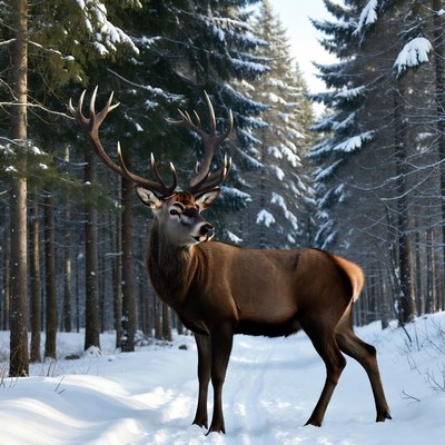 Deer standing in snowy forest