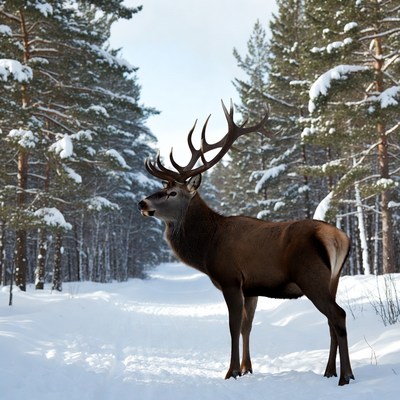 Deer standing in snowy forest