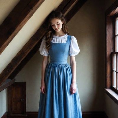 Woman in blue dress indoors