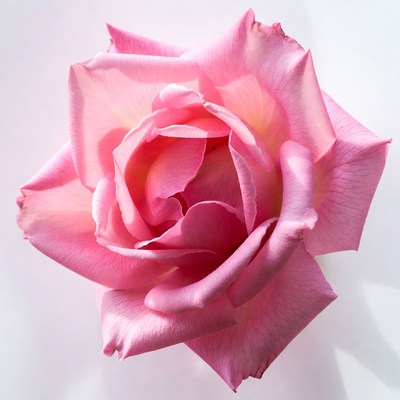Pink rose in close view on white background