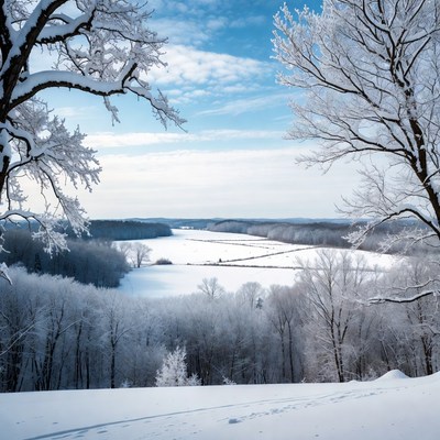 Winter landscape with river view