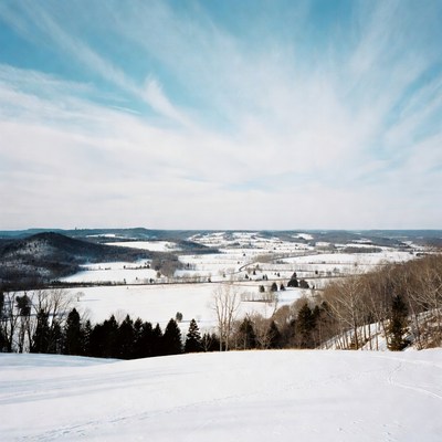 Winter landscape view from a hill