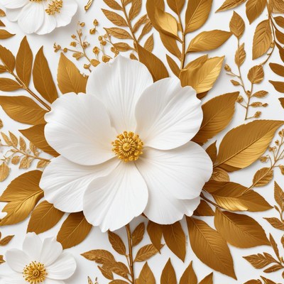 White flower with gold leaves decoration