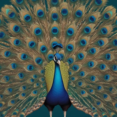 Peacock displays feathers in bright colors
