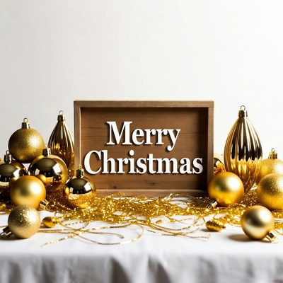 Festive decorations with golden ornaments