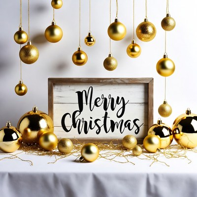 Golden christmas decorations with message