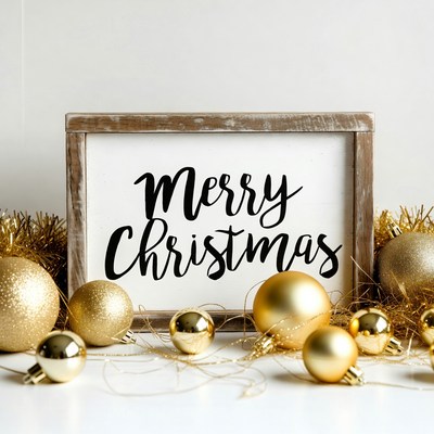 Merry christmas display with ornaments