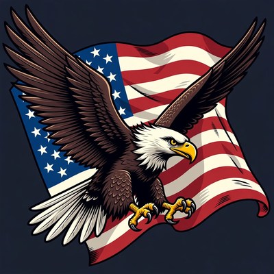 Eagle flying with flag