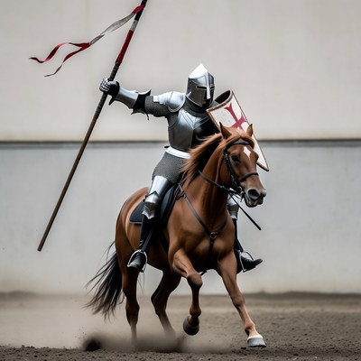 Knight riding horse with spear