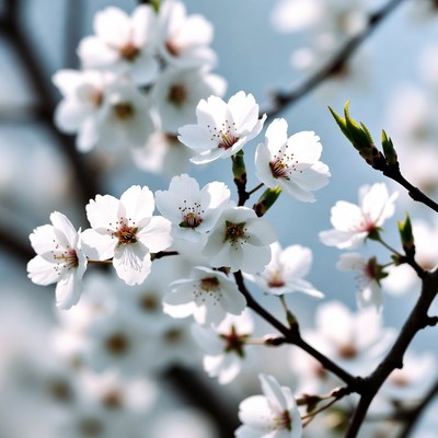 Cherry blossoms bloom in spring sky