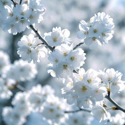 White flowers bloom in spring