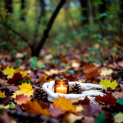 Autumn candle in the forest