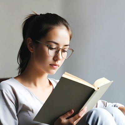 Young woman reading a book indoors