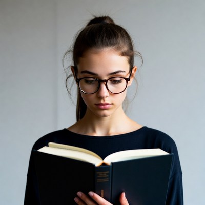 Young woman reading indoors quietly