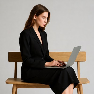 Woman working on laptop indoors