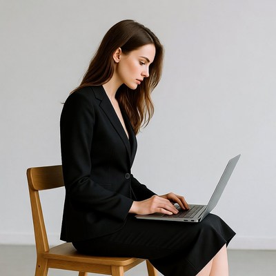 Woman working on laptop indoors