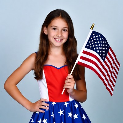 Girl holding american flag in dress