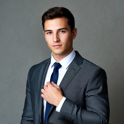 Man in suit poses confidently indoors