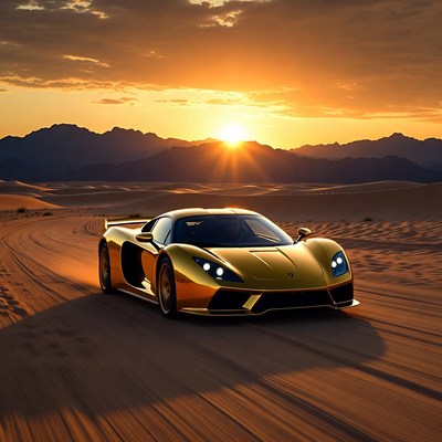 Sunset drive in desert