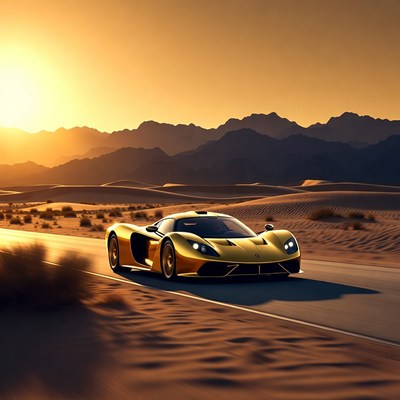 Fast car driving on desert road