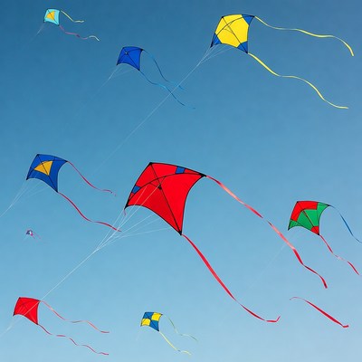 Kites flying in the clear sky