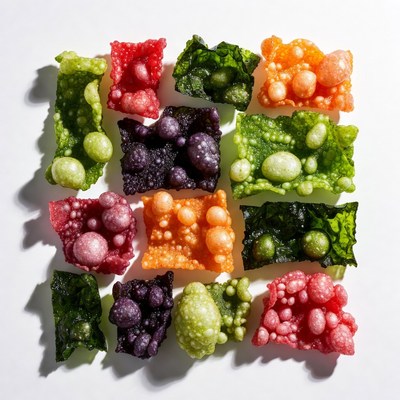 Colorful gelatin on white surface