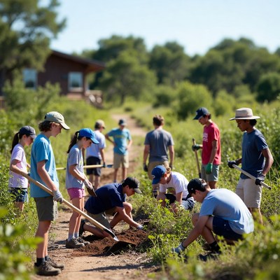 Group of youth working in garden
