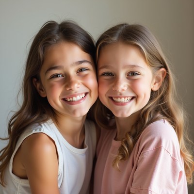 Two girls smiling together indoors