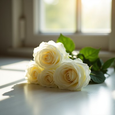 White roses on a window sill