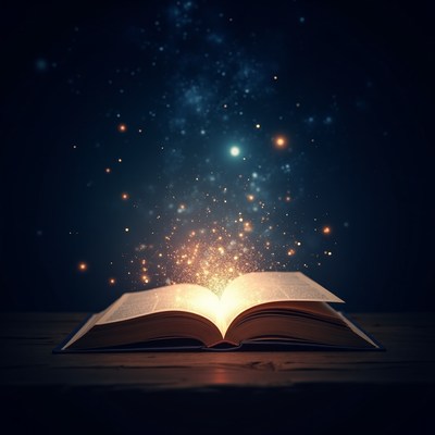 Book with magical sparks at night