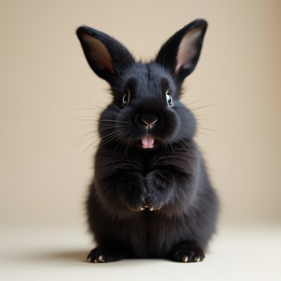 Black rabbit with soft fur posing