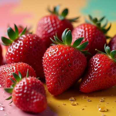 Fresh strawberries on colorful background