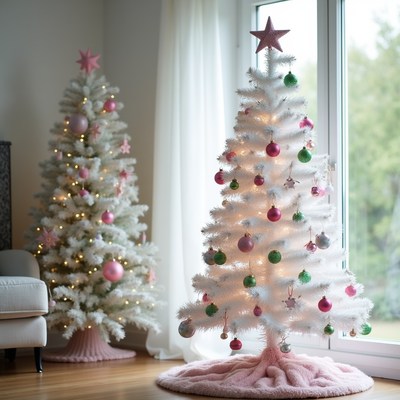 White christmas trees in living room