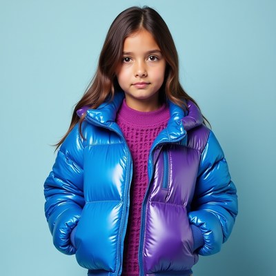 Girl in blue and purple jacket