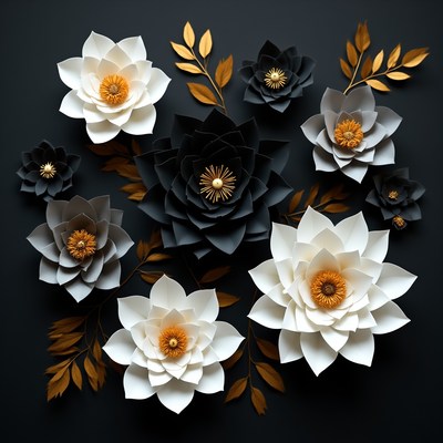 Decorative paper flowers on dark background