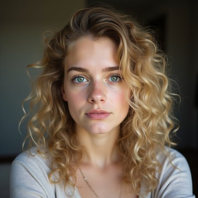 Young woman with curly hair indoors