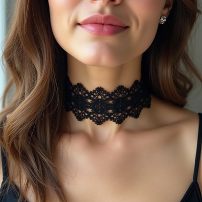 Close-up of woman wearing black choker