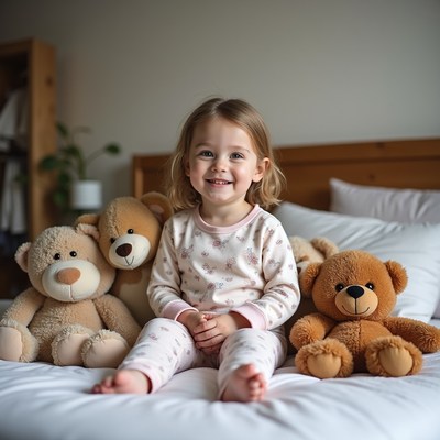 Child playing with stuffed animals
